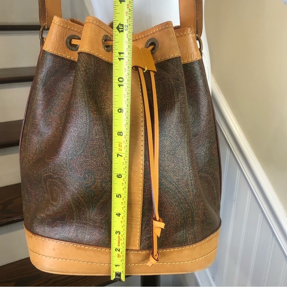 W ETRO Milano Red Paisley Vachetta Leather Drawstring Bucket Shoulder Bag - Picture 14 of 17